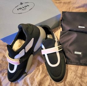 Prada Cloudbust Rubber and Leather-Trimmed Mesh Sneakers - Black - Size …